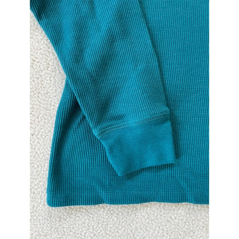 Levis Mens Medium Shirt Teal Waffle Knit Thermal Long Sleeve Crewneck Turquoise